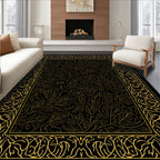 Ornate Leaf Pattern Border Rug