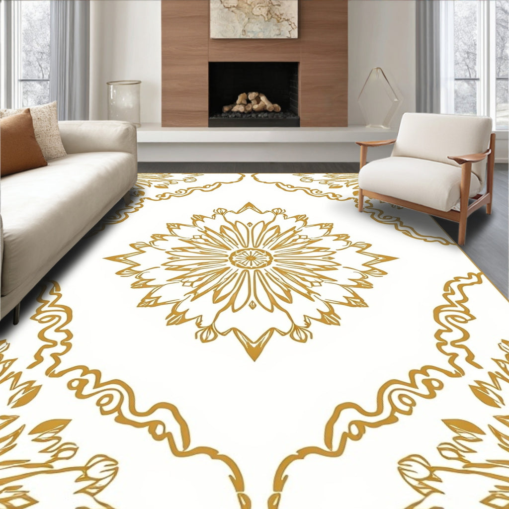 Golden Floral Medallion Pattern Rug