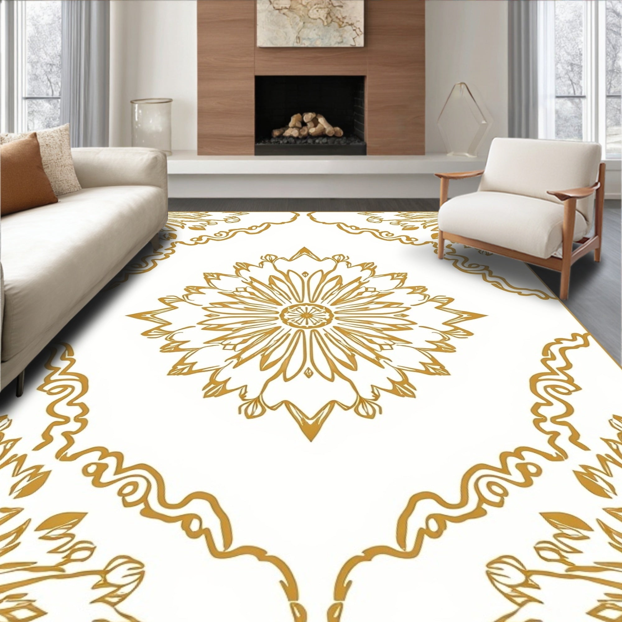 Golden Floral Medallion Pattern Rug