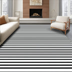 Thin Black White Striped Design Rug