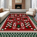 Crimson Green Folk Art Tree Medallion Rug