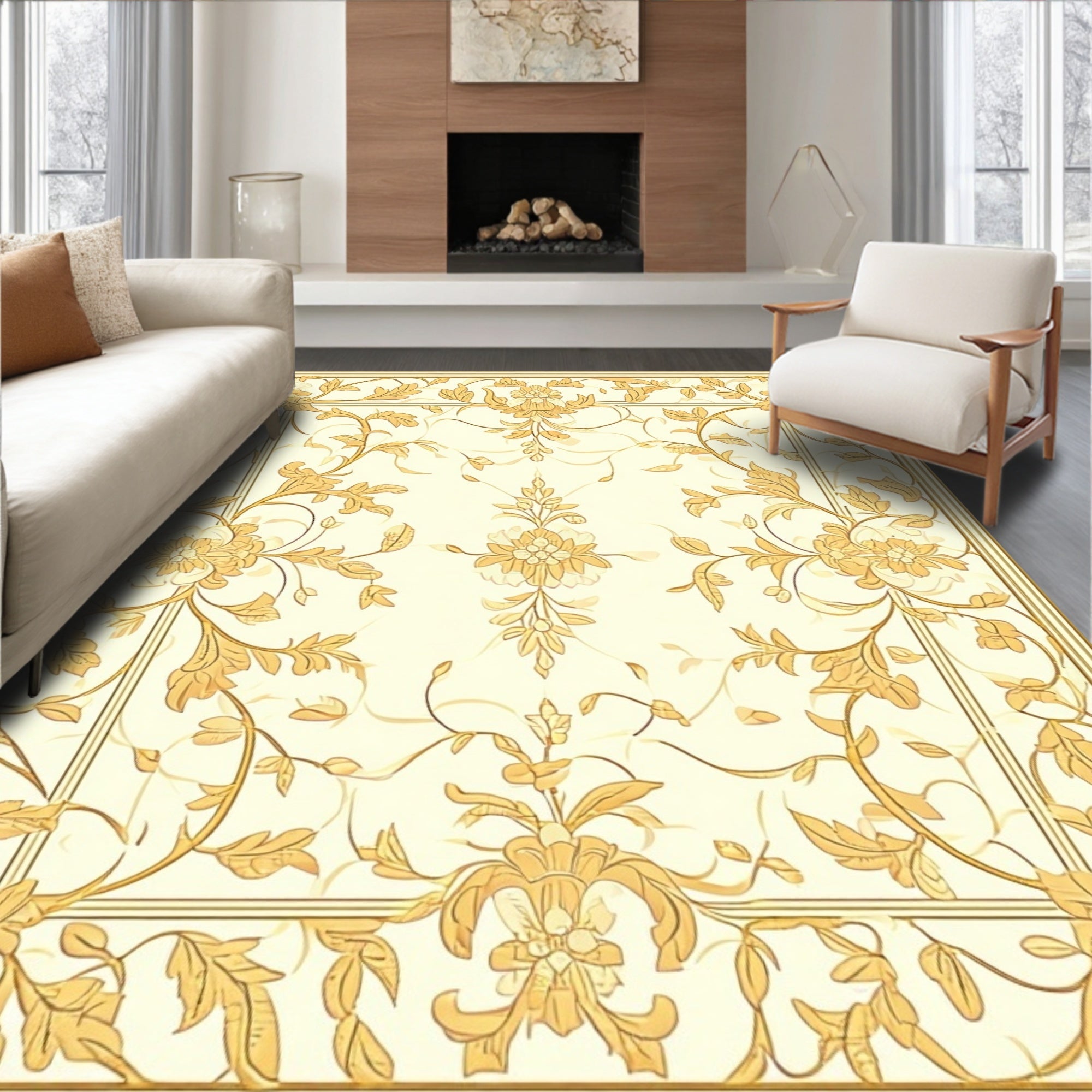 Classic Floral Vine Border Rug