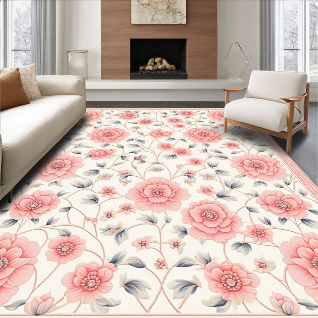 Pink Floral Vines Art Rug