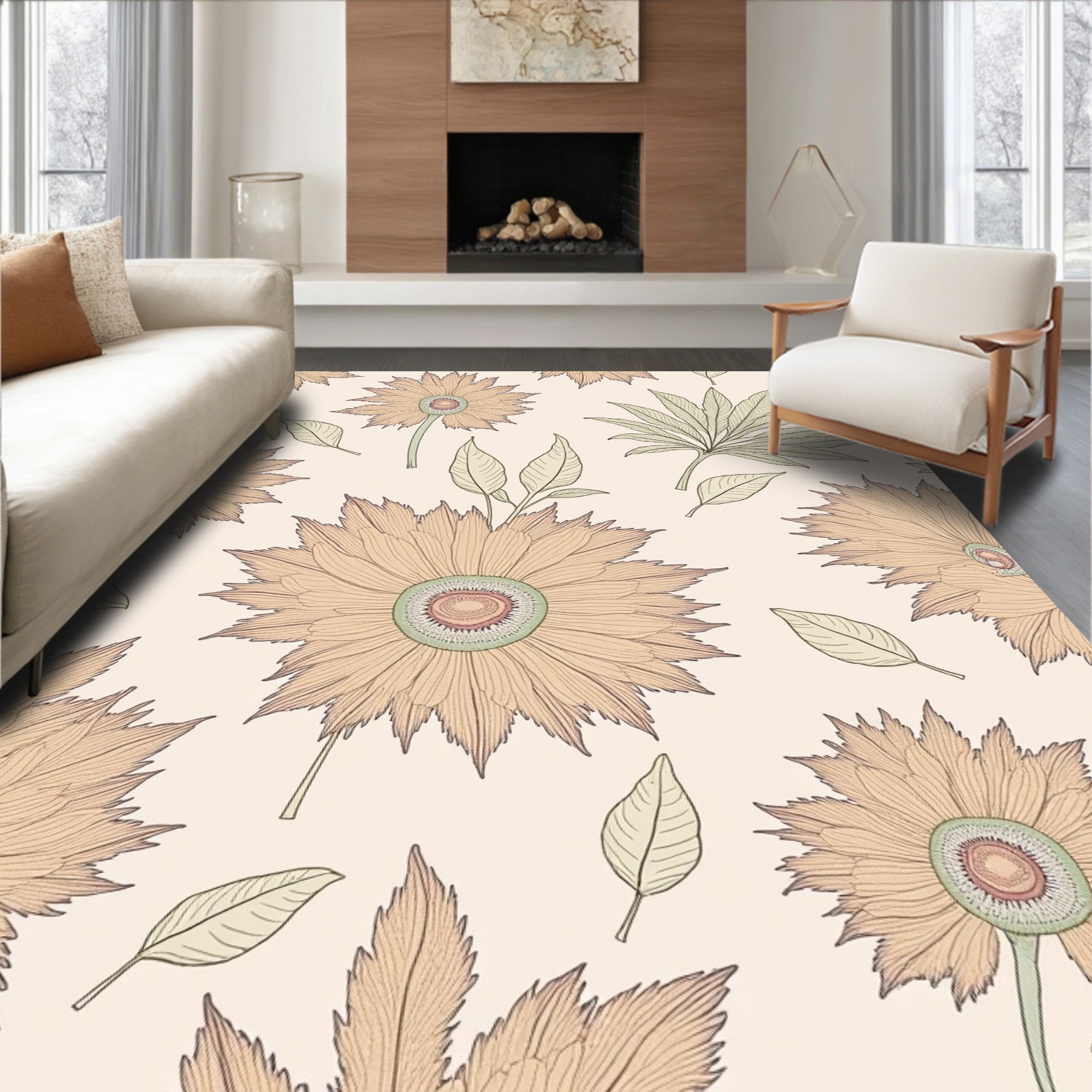 Vintage Sunburst Floral Pattern Rug
