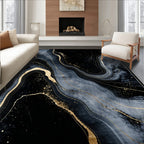 Dark Swirls Gold Streaked Pattern Rug