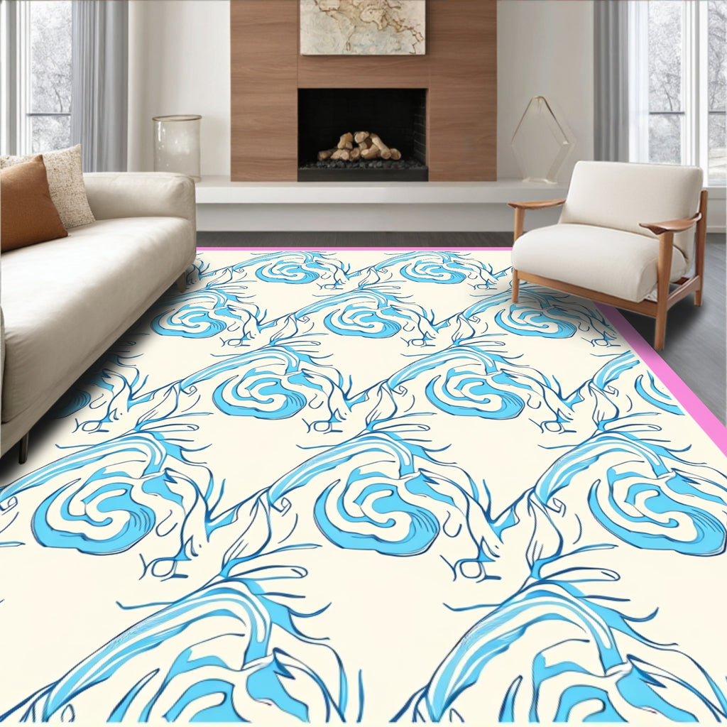 Elegant Blue Swirls Pattern Rug