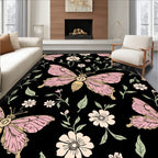 Pink Butterfly Flower Pattern Rug
