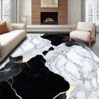 Abstract Marbled Black Gold Design Rug