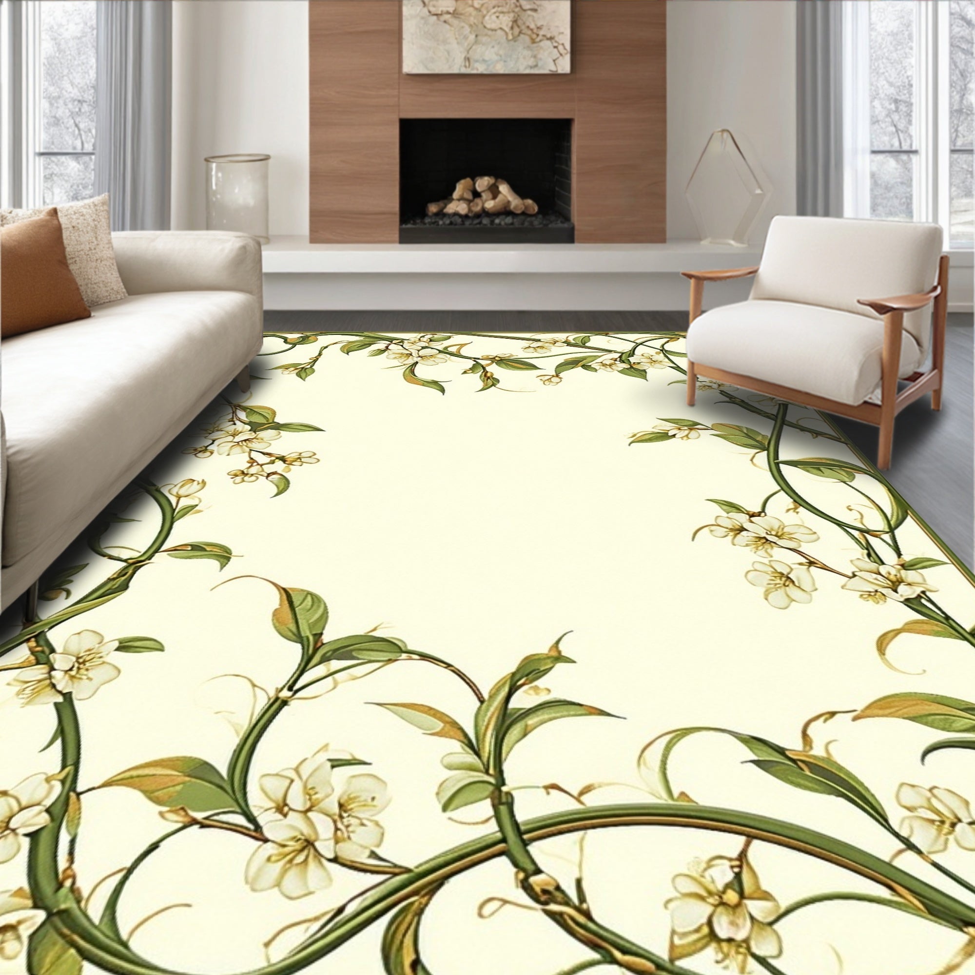 Elegant Floral Vine Border Design Rug
