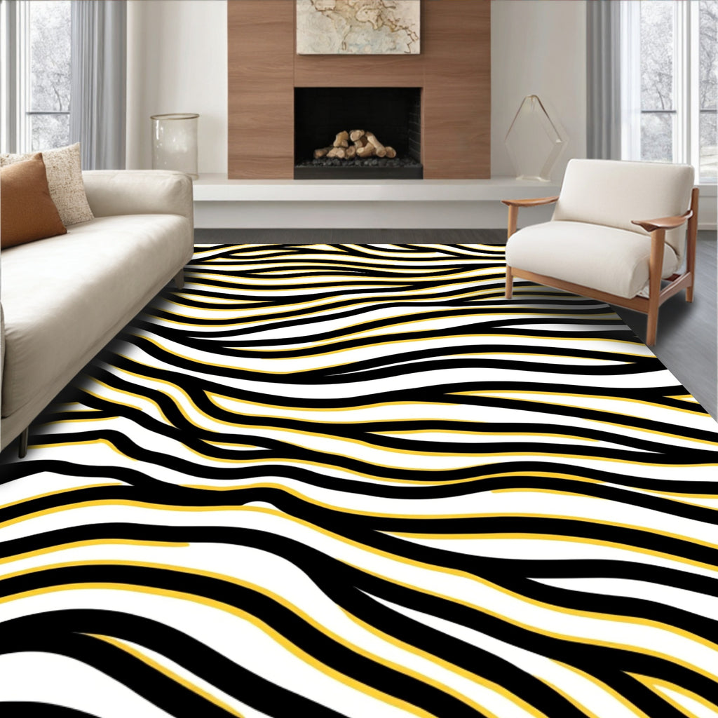 Bold Black Yellow Wavy Lines Rug