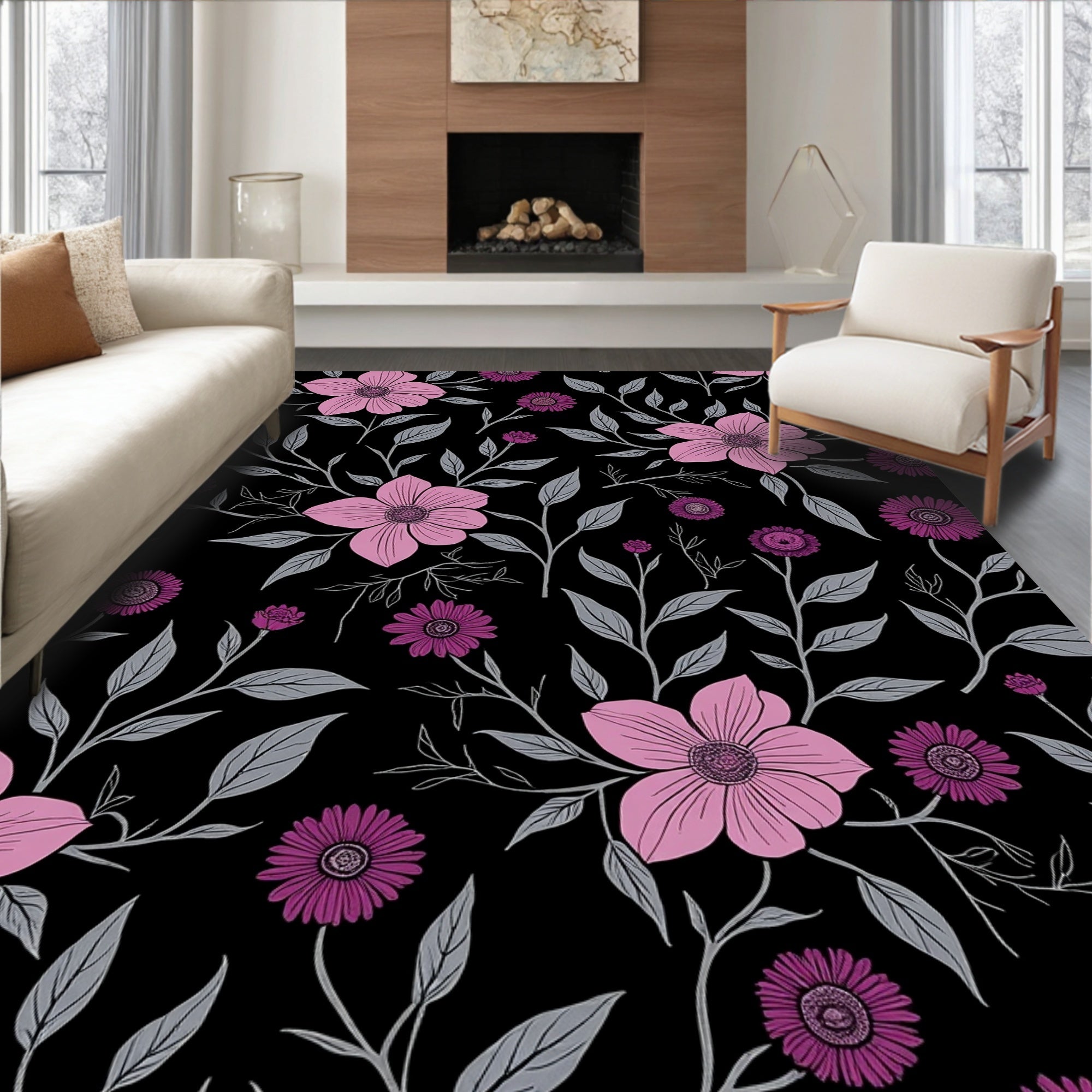 Pink Purple Floral Vine Pattern Rug