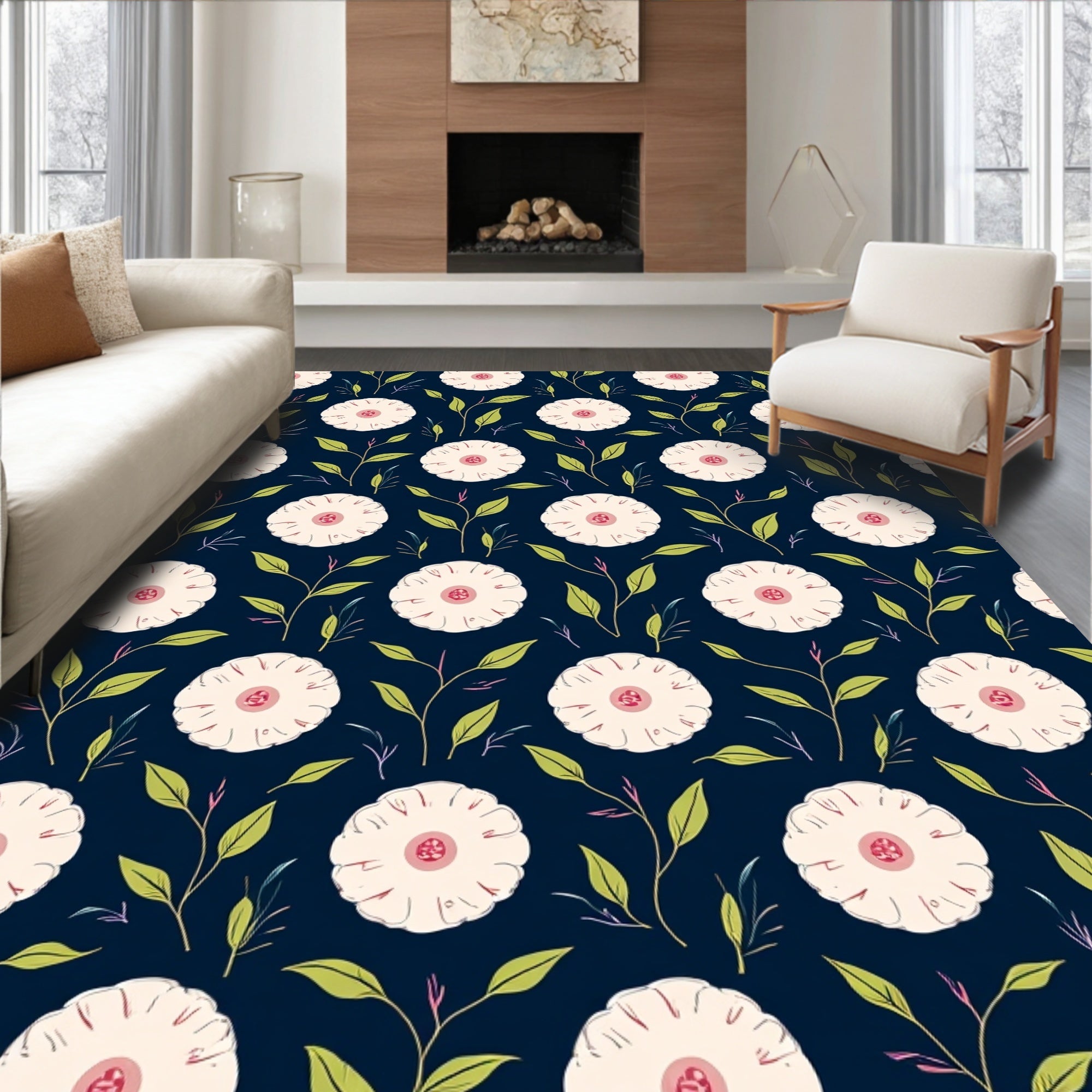 Pale Floral Branch Design Rug