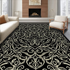 Intricate Floral Swirls Black Cream Rug