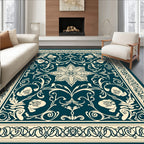 Elegant Floral Scrollwork Intricate Pattern Rug