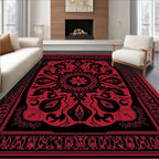Elegant Red Black Floral Arabesque Rug