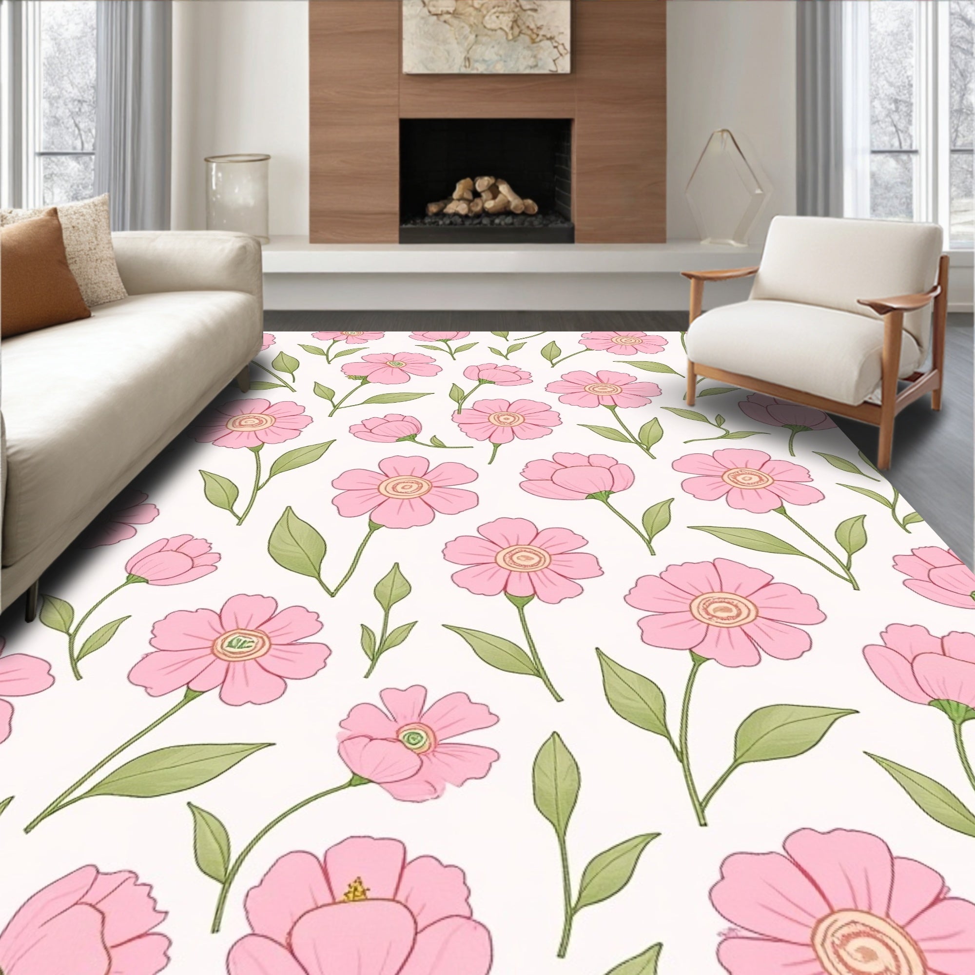 Pink Floral Garden Pattern Rug