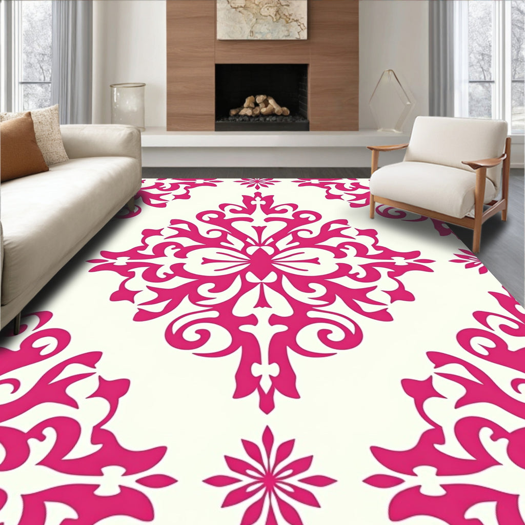Magnificent Pink Damask Floral Pattern Rug
