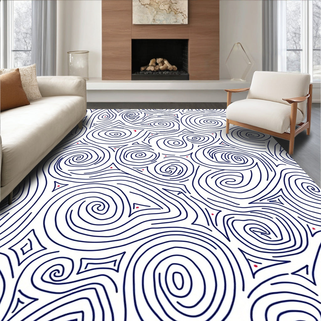 Swirling Lines With Red Dot Accents Rug
