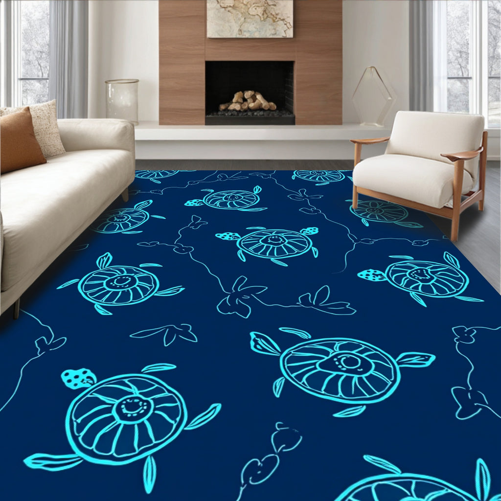 Oceanic Turtle Sketch Pattern Rug