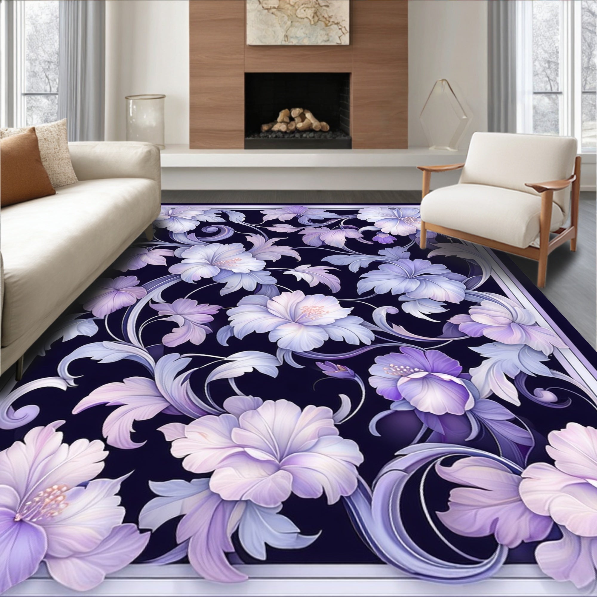 Elegant Floral Vines Pattern Rug