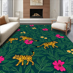 Jungle Tiger Floral Motif Rug