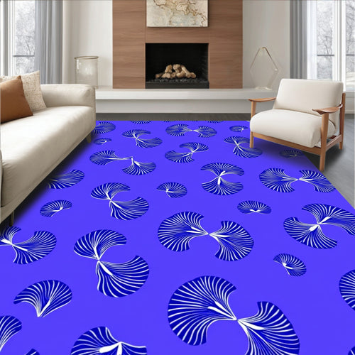 Abstract Blue White Fan Pattern Rug