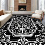 Ornate Black White Floral Pattern Rug