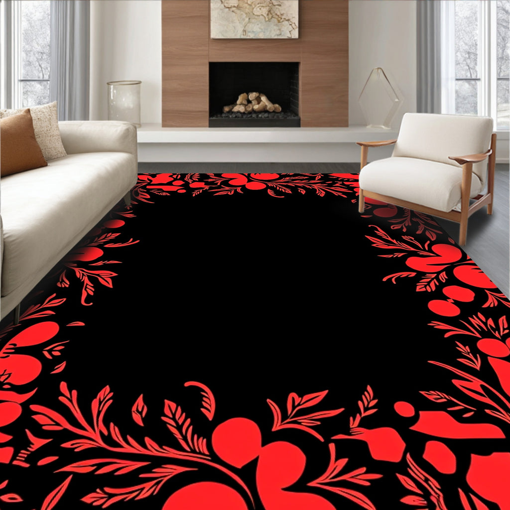 Vibrant Red Foliage Frame Rug