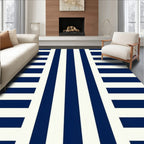 Bold Blue And White Striped Pattern Rug