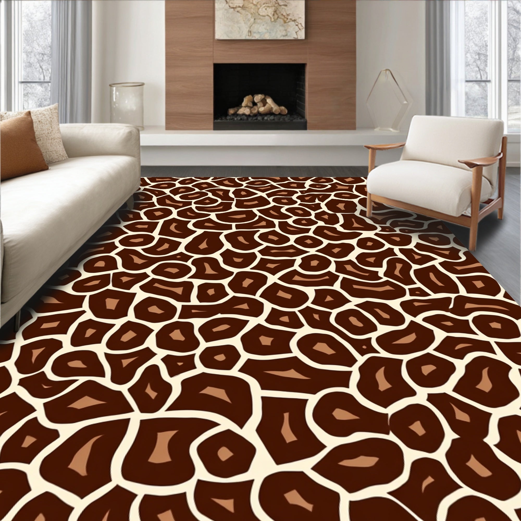 Brown Giraffe Spot Pattern Rug