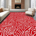 Red White Abstract Swirl Pattern Rug
