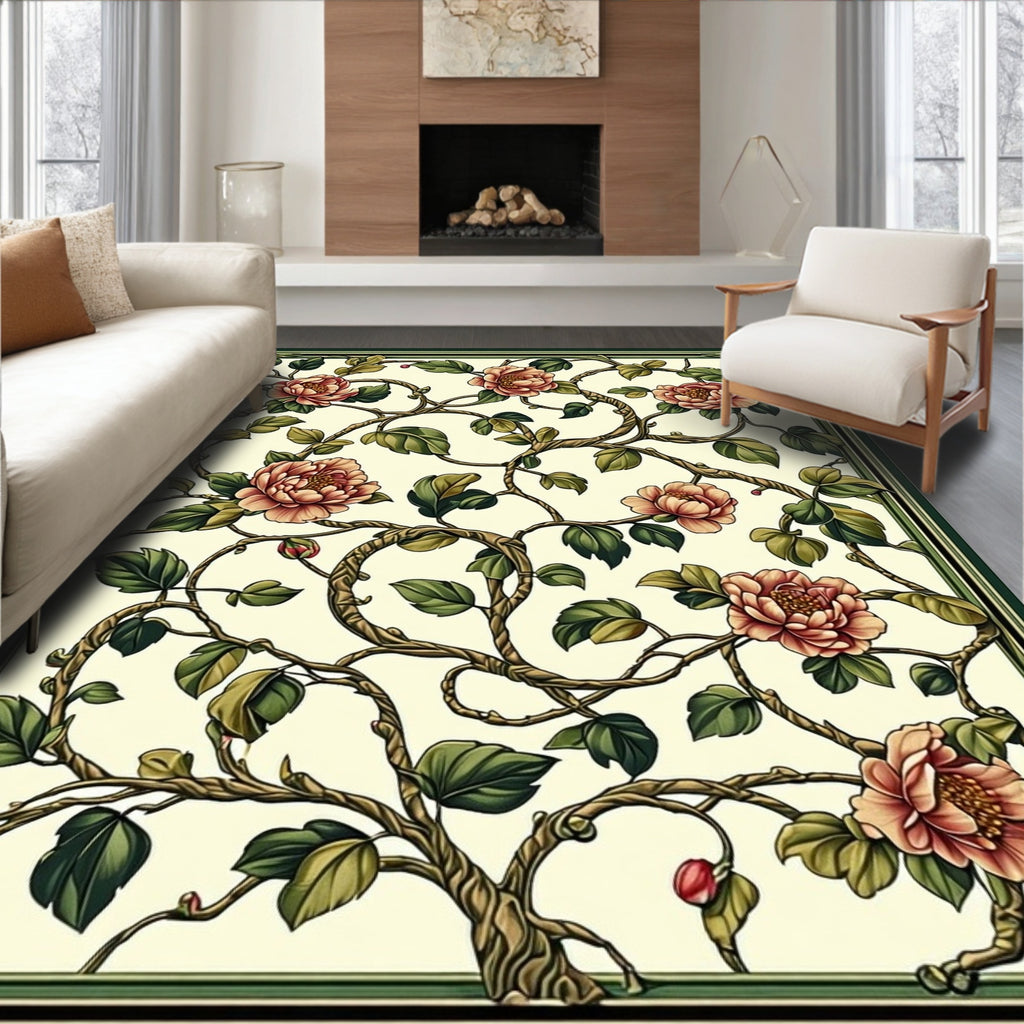 Vintage Floral Branch Pattern Rug