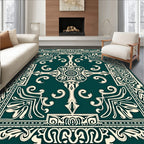 Elegant Teal and Cream Filigree Medallion Rug
