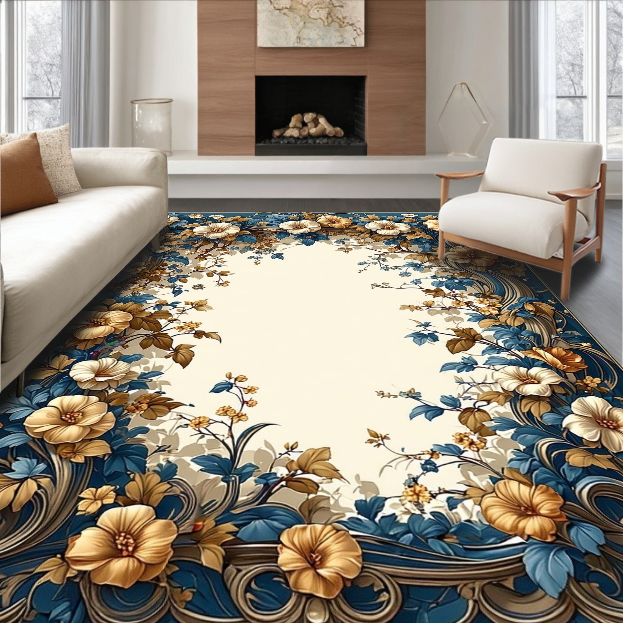 Elegant Floral Vine Art Nouveau Rug