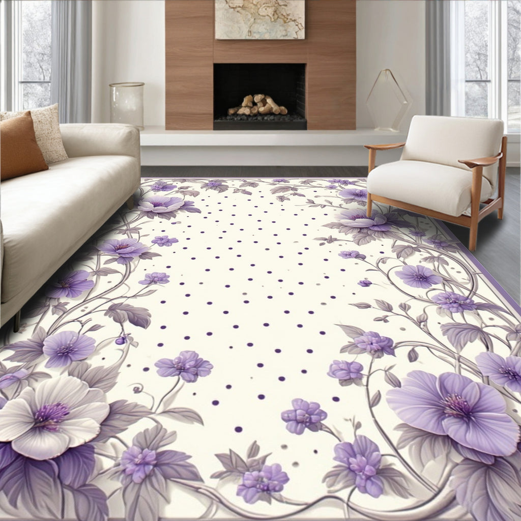 Elegant Lavender Floral Polka Dot Design Rug