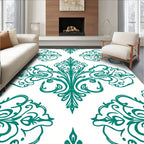 Teal Damask Ornate Scrolling Design Rug