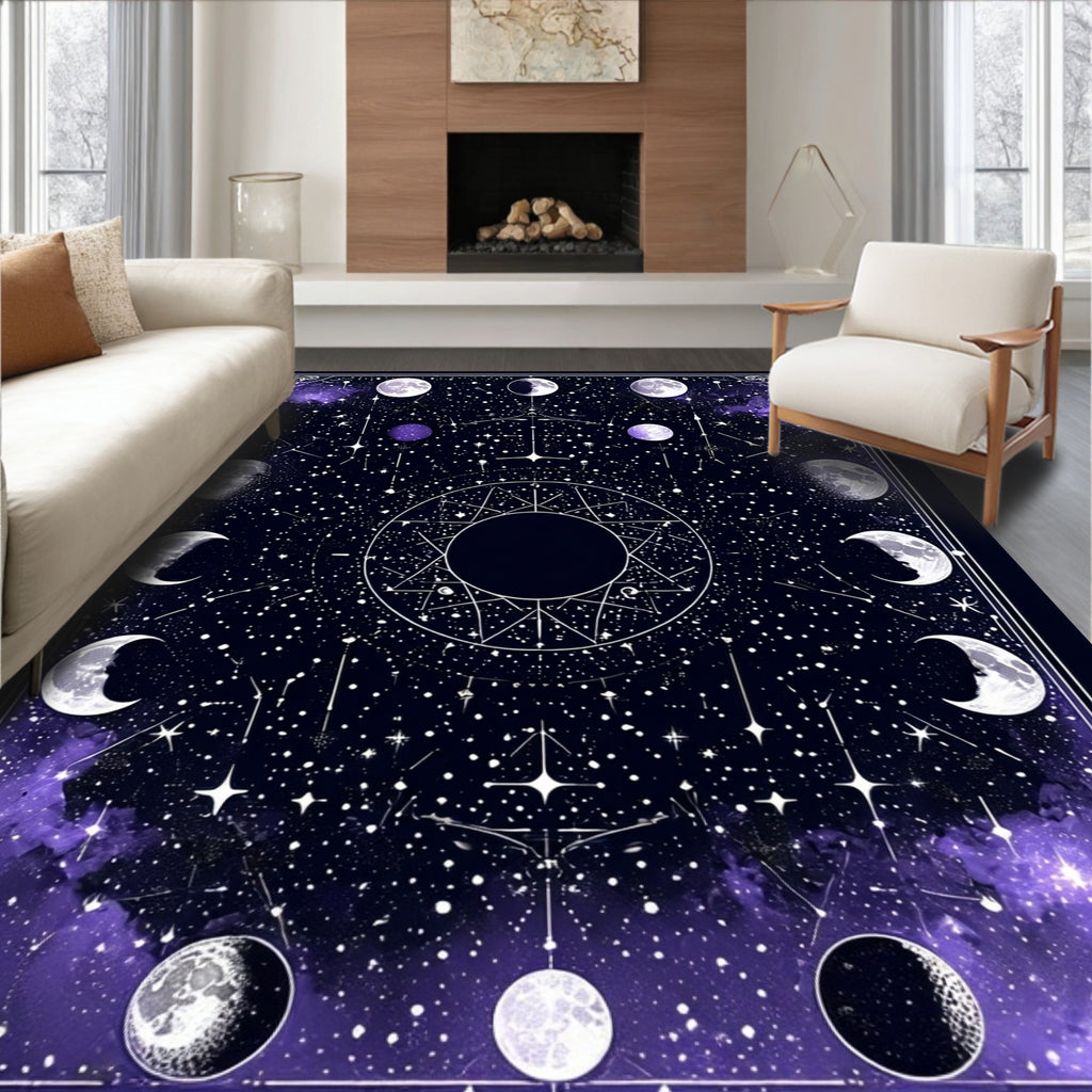 Celestial Moon Phases Starry Night Design Rug