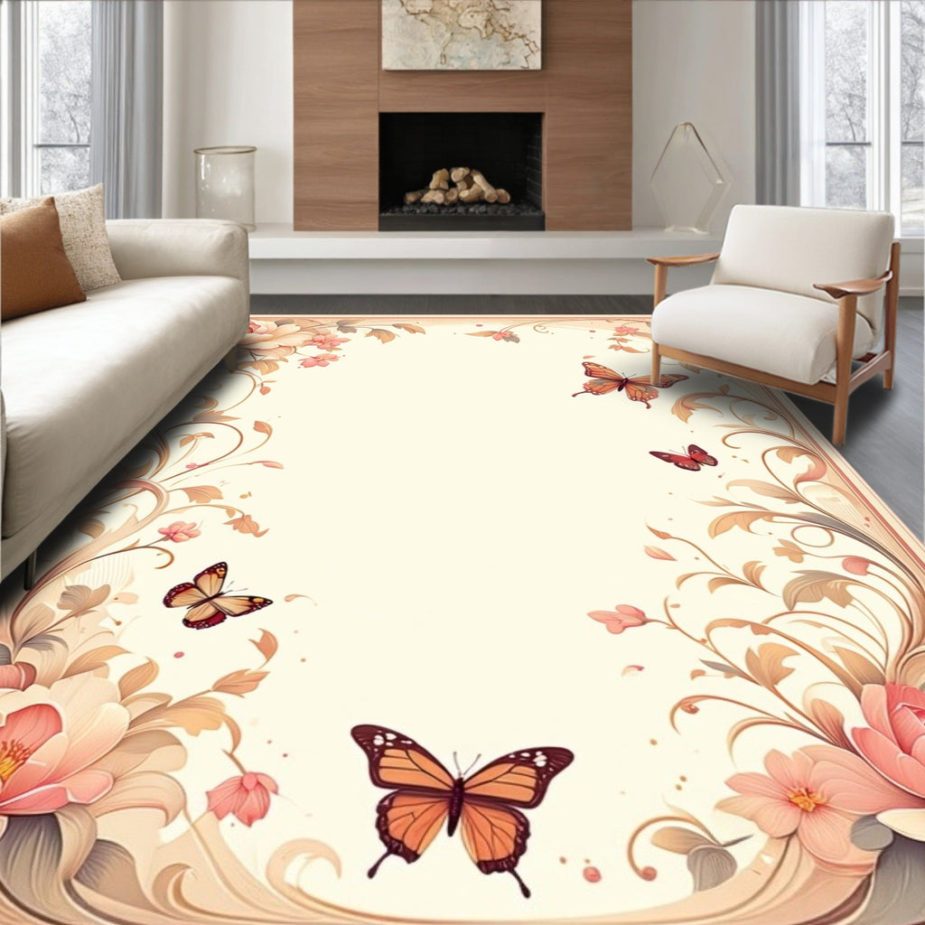Floral Butterfly Meadow Design Rug