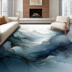 Misty Mountain River Landscape Abstract Rug