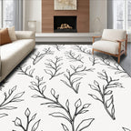 Botanical Black Line Art Branches Rug