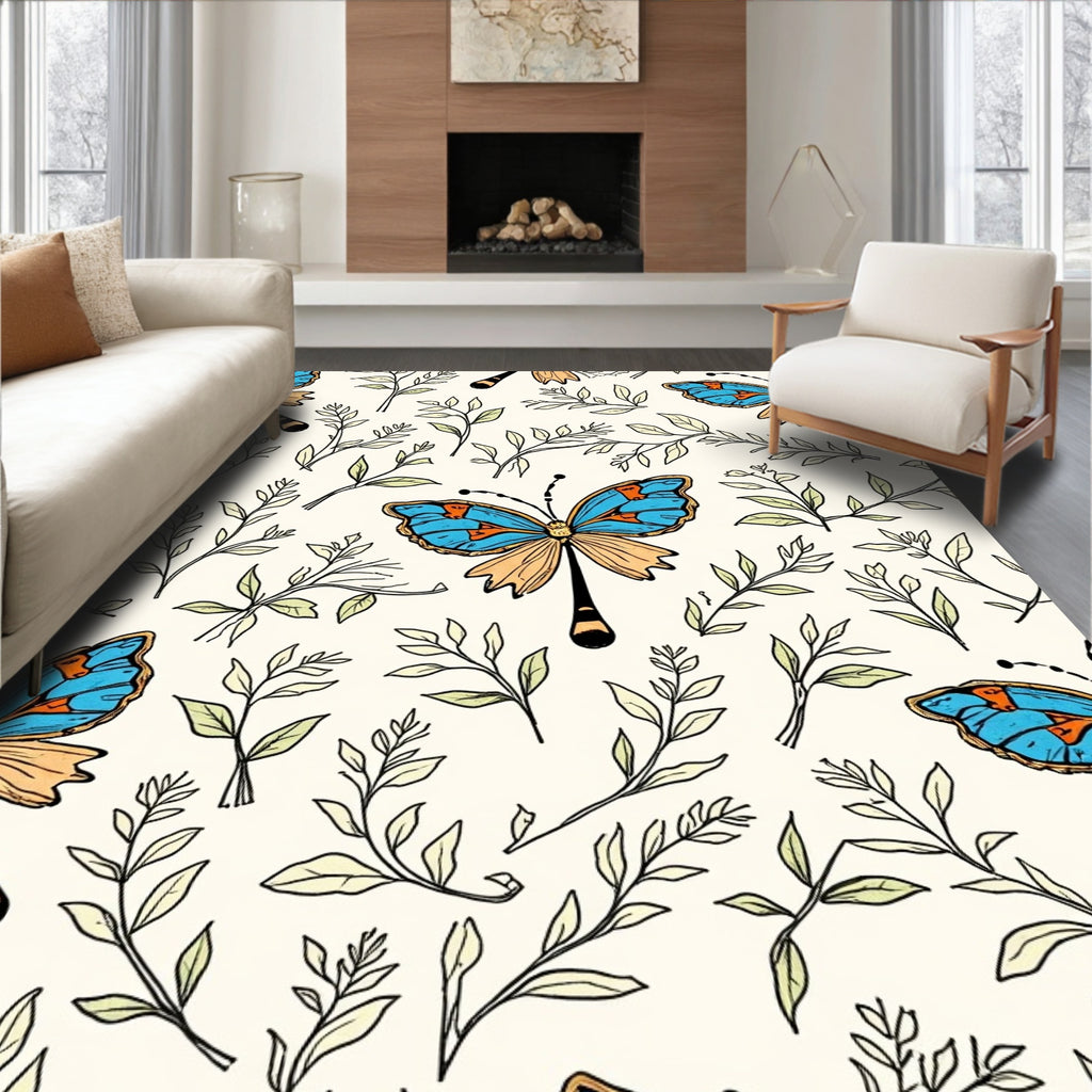 Nature Butterfly Botanical Art Rug