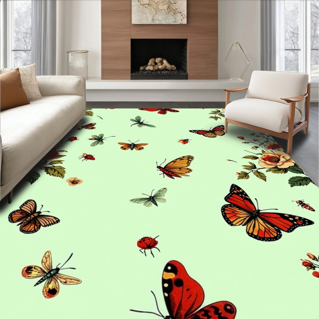 Vintage Butterflies and Floral Pattern Rug