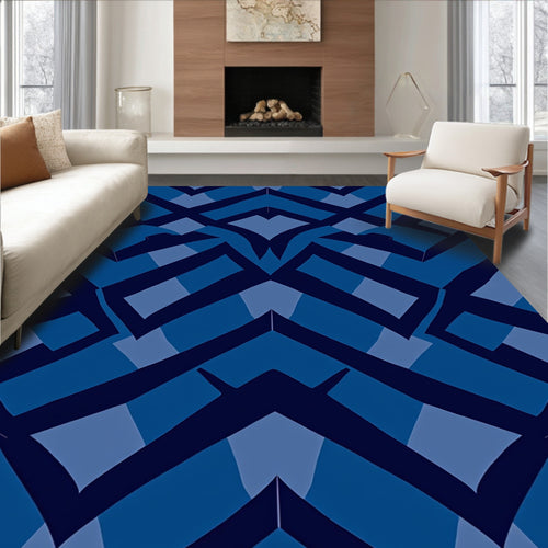 Abstract Indigo Geometric Pattern Rug
