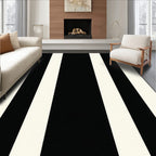Bold Black White Stripe Design Rug