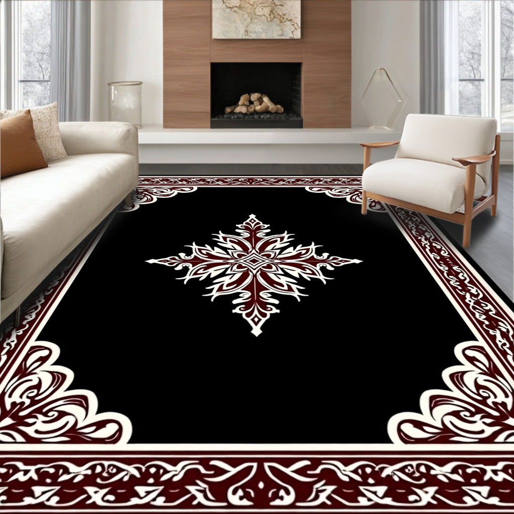 Traditional Maroon Cream Floral Rug