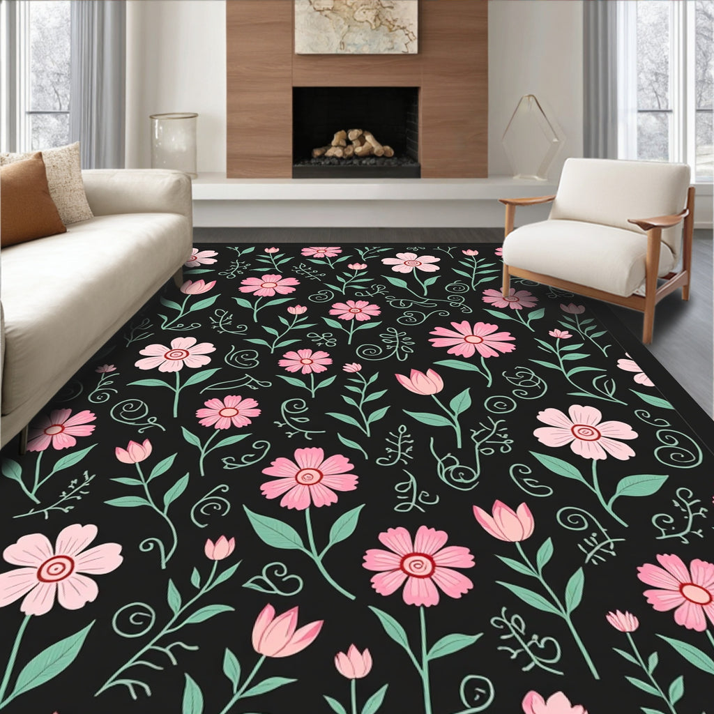Pink Floral Swirl Pattern Rug