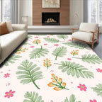 Green Fern Leaf Pink Flower Pattern Rug