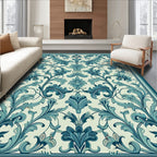 Classic Teal Floral Scroll Pattern Rug