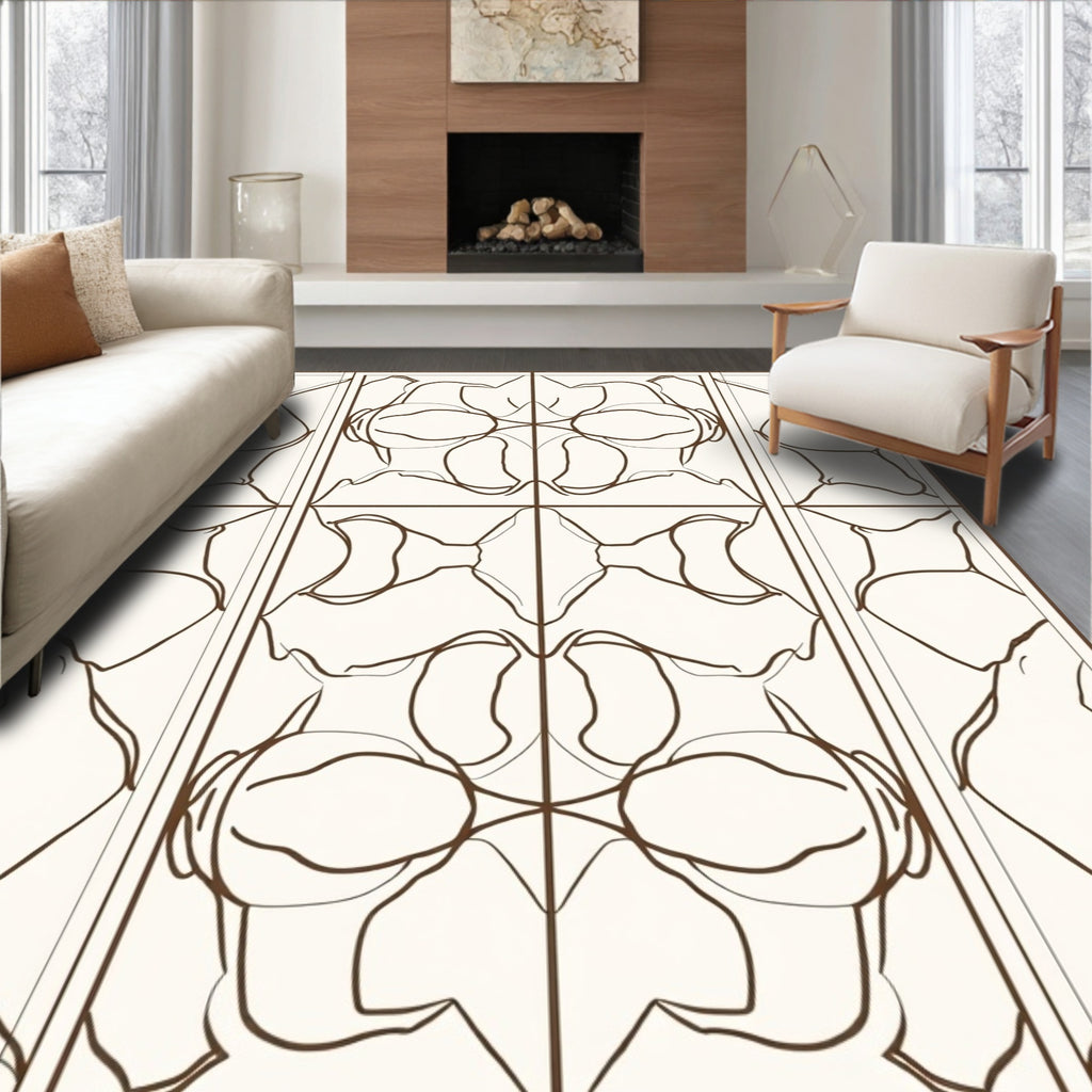 Organic Abstract Symmetric Brown Design Rug