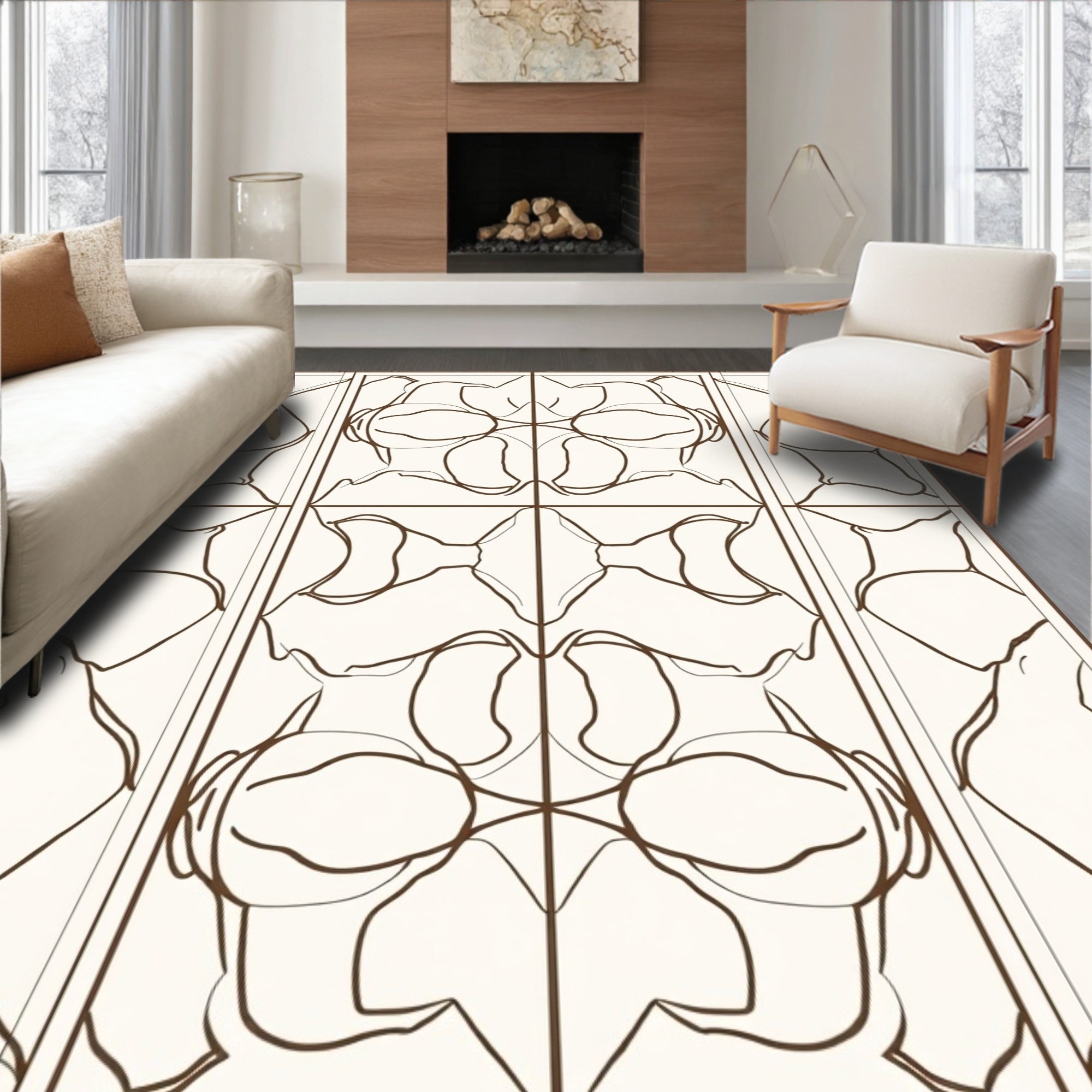 Organic Abstract Symmetric Brown Design Rug